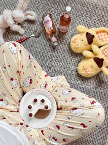 Pantalón de estar por casa con estampado de dibujos animados adorable para mujeres, de corte cómodo y holgado, apto para todas las estaciones
