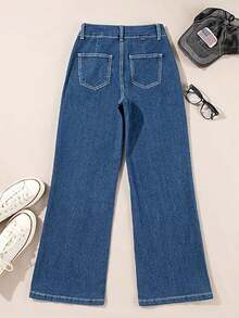 Wide Leg Jeans For Women, Casual, Comfortable, High Waist, Stretch, Denim Pants - Màu xanh nhạt - Xem 5