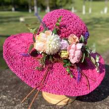 女士手工花卉编织草帽，时尚简约风格，适合旅行、海滩、度假穿着，可折叠且用途广泛 - 彩色 - 查看 9