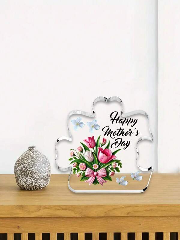 1 pieza Placa de escritorio de acrílico con forma de corazón - Regalo para mamá, diseño de rompecabezas, recuerdo para el Día de la Madre, Acción de Gracias u ocasiones especiales