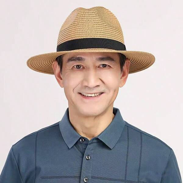 1 Stück khakifarbener Sonnenhut mit flachem Rand und schwarzem gewebtem Band, Strandschutz für den Urlaub