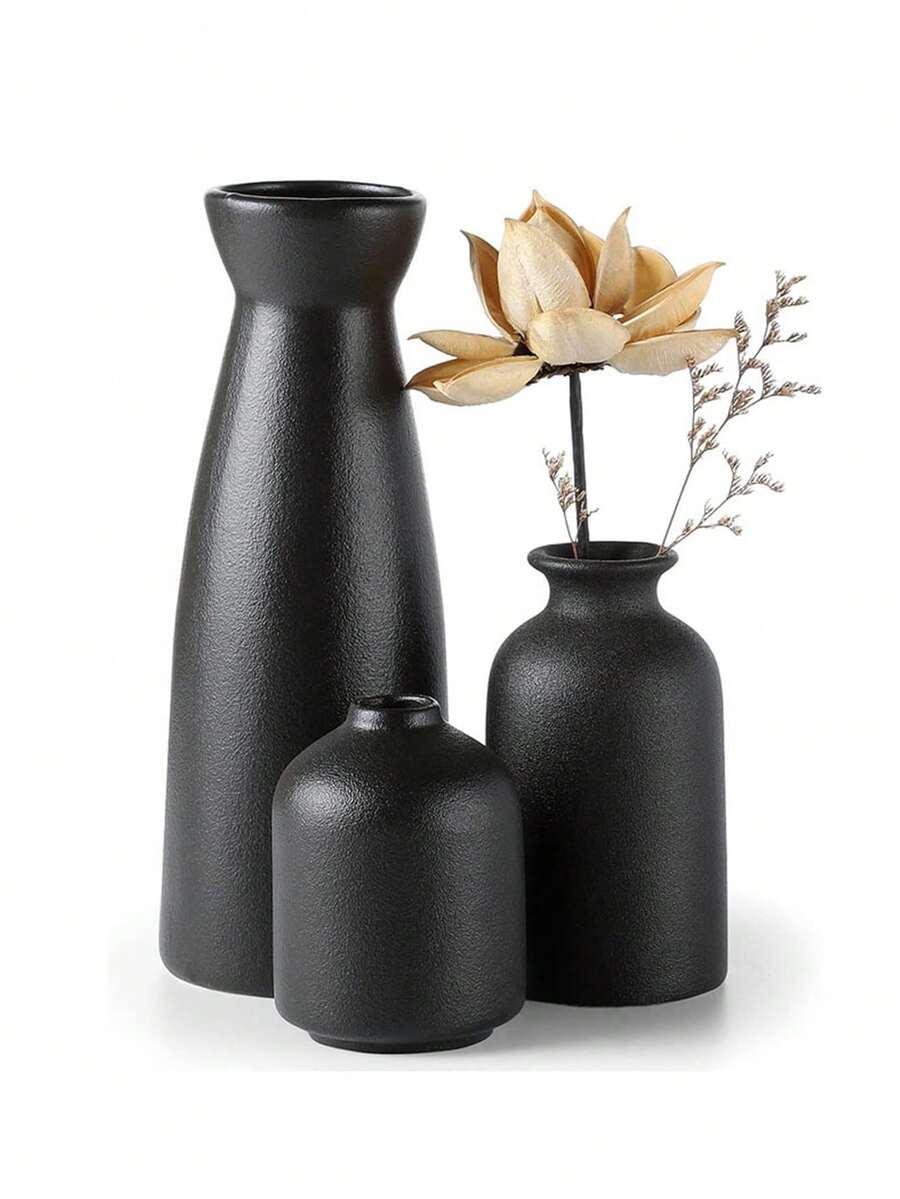 Decoración minimalista, jarrón de flores secas, mesa de comedor moderna, arreglo floral para sala de estar, set de jarrones, decoración, arreglo floral para sala de estar, decoración de jarrón blanco, estilo Ins, alto valor estético, arreglo floral, decoración de sala de estar, jarrón de flores minimalista nórdico moderno, arreglo de flores artificiales, sala de estar del hogar, set de arreglo floral de escritorio, jarrón de vidrio para decoración del hogar - Negro - Ver 1