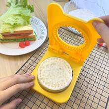 1 件装不锈钢圆形三明治切割模具粉色带护手、口袋面包密封工具、吐司切割