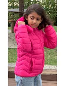 Women's Children's Jacket Lined With Plush Feminine Puffer Blouse - Rosa Fucsia - Ver 4