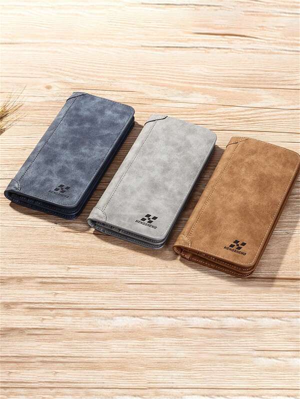 1pc Men's Long Wallet, Vintage Casual Brand Purse, Large Capacity Matte Leather Card Holder, EU And US Style