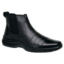 Men's Genuine Leather Boot, Mid-Calf, Non-Slip Rubber Sole With Elastic - 黑色 - 查看 1