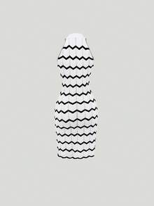 春夏新款圆领条纹无袖针织毛衣女式背心裙，度假风格