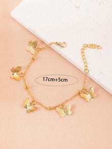 1pc Sweet Nature-Inspired Butterfly Charm Bracelet For Kids, Suitable For Everyday Wear - Gold - View 2