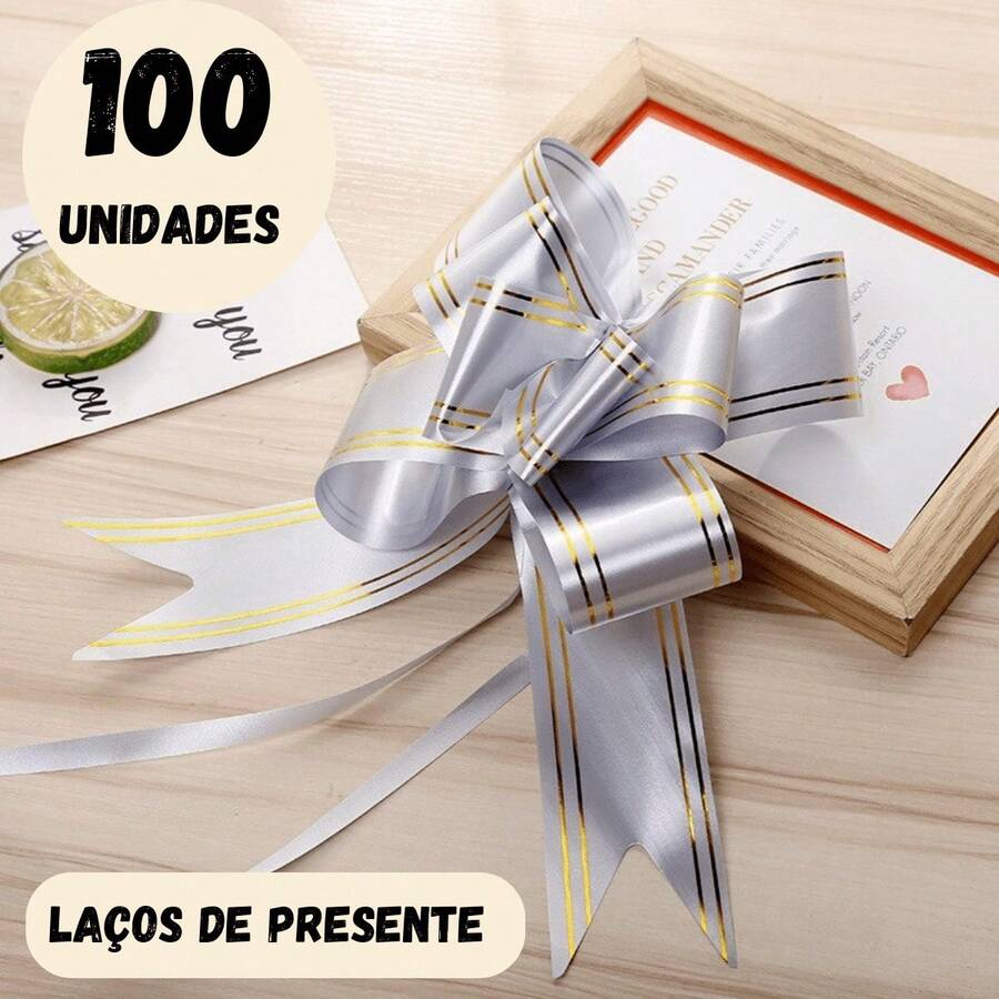 Kit 100 Easy Magic Bows Large Colorful Ribbon Bow For Gifts - Silver - View 1