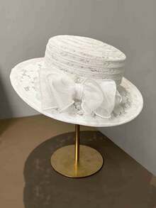 1 chiếc mũ đi nhà thờ thanh lịch dành cho nữ, mũ dạ hội có nơ Organza, thích hợp cho tiệc tùng, dạo phố, công sở, mùa xuân/hè, mũ chống nắng thời trang khi đi du lịch, sự kiện và kỳ nghỉ - A - Xem 5