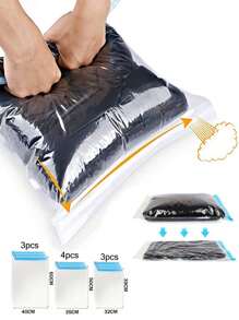 10 Pcs Travel Compression Bags - Space Saving Compression, No Pump Needed - Blue Travel Essential Compression Packing Cubes, Compression Bags, Travel Clothes Compression Bags, Vacuum Compress Clothes For Compact Storage Holiday Essentials Holiday Travel Essentials Travel Bag Travel Accessories Back To School Supplies