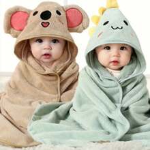 1pc Unisex Baby Multifunctional High Quality Swaddle Blanket, Cartoon Hooded Bath Towel, Coral Fleece Baby Bathrobe, Baby Sleeping Robe, Wrap Blanket, Beach Towel, Throw Blanket, Versatile For All Season
