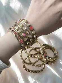 1 pieza Pulsera combinación modular de acero inoxidable dorado de color aleatorio - Kit de joyería DIY, resistente y de moda, unisex, elegante y vintage, apto para uso diario - Multicolor - Ver 7