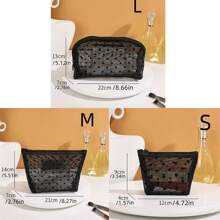 5pcs/Set Black Mesh Organizer Bags, Portable Cosmetic Makeup Toiletry Storage Pouch, Simple Travel Makeup Bag