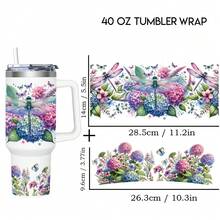 1set Floral Dragonfly Design UV Dtf Transfer Crystal Label For 40oz Glass Cup, Waterproof And Scratch Resistant, DIY Packaging Transfer Paper Suitable For 40 Oz , Cups, Bottles Etc (Excluding Cup) - Blue - View 2