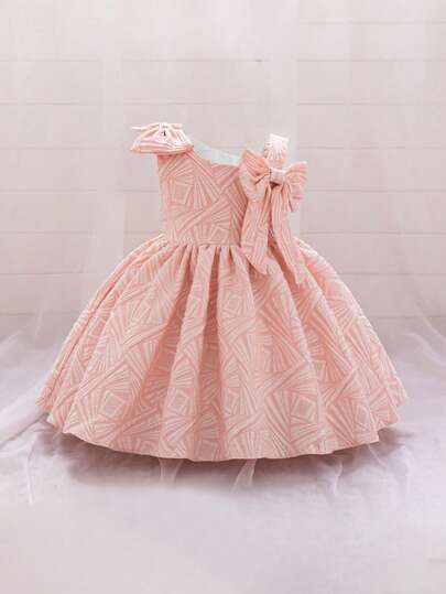 Váy hoa bé gái không tay in nơ màu trơn dễ thương, thích hợp cho tiệc ngoài trời, không bao gồm băng đô