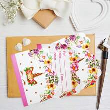 10pcs/20pcs Unicorn Themed Party Invitation Cards, Pink Floral Background Invitations Suitable For Wedding, Birthday, Gathering, Engagement And Other Celebrations