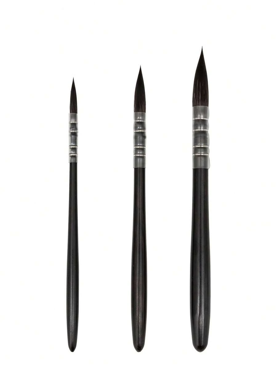 1#-3#黑檀木杆金属管尼龙刷毛画笔，尼龙刷毛弹性好，圆头设计适合多种画法，专业级水彩画用品，适合美术生，专业工具拖把刷毛刷，母亲节，妈妈的礼物，返校，学校用品 - 黑色 - 查看 1