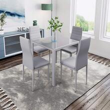 Jooli H 75cm Dining Table And Chairs Set 4, Glass Kitchen Table With 4 Faux Leather High Back Chairs Modern Dining Room Sets For Home Kitchen Office, Grey - Grey - View 8