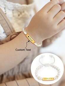 1 Stück personalisiertes Namensarmband für Mädchen, individualisiertes 18k vergoldetes Edelstahl Perlenarmband, Sommer Schmuck, Gold Schmuck, Sommer Strand Mädchen Accessoires, Klobiger Schmuck, individualisierte Baby Geschenke als zarte Geschenke für Kinder Mädchen und Jungen