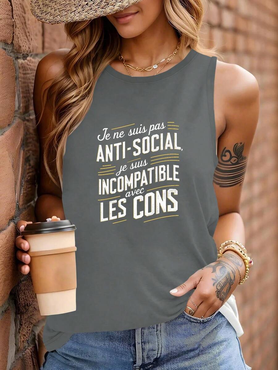 Illustration Typography Rebellious French Text Design Women's Vest