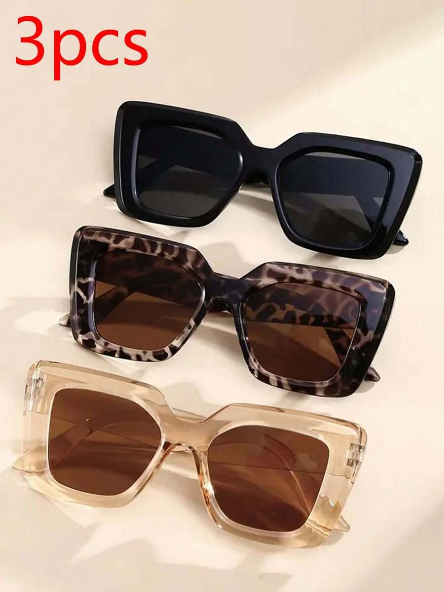 3pcs/1pc Girls' Fashion Cat-Eye Fashion Single Product Three-Piece Set - Fashion Wide Frame, Fashion Leopard Print, Pure Black Casual Design - Suitable For Vacation Beach Play - Multicolor - View 1
