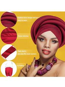 Awegeo Women's Solid-Color Luxury African-Inspired Turban - Bold & Easy-To-Wear Headwrap For Galas, Weddings, Parties & Special Occasions - A - View 4