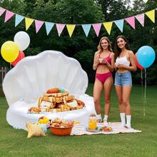 1pc Inflatable Pearl Shell Floating Swimming Pool Lounger, PVC Thick Material Outdoor Leisure Pool Party Bed