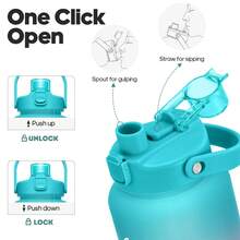 Unistar Half Gallon Water Bottles With 2 Straws, Motivational Gallon Water Bottles With Time Marker, 64oz Large Bottle For Sports Fitness Gym Camping - Green Orange Purple - View 2