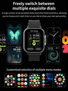 1pc New Smart Watch With Built-In Wireless Dual Earphones 2 In 1 Multi-Function Flip Cover 2.01-Inch Touch Screen Supports Wireless Calls Music NFC Sensing Sleep Health Monitoring Pedometer Weather Alarm Message Viewing Multiple Sports Mode Bracelet Suitable For Various Smartphones