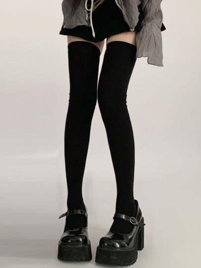 Plain Color Warm Over-The-Knee Thigh High Socks For Autumn/Winter
