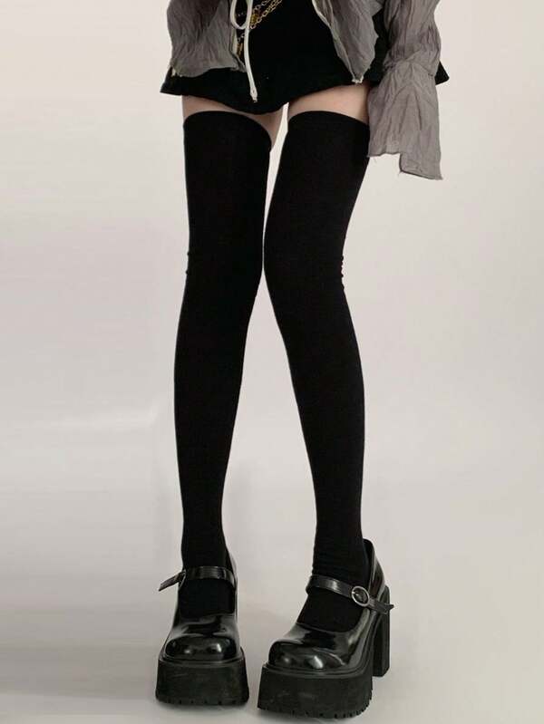 Calcetines muslo altos de color liso cálidos para otoño/invierno