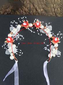 Gefälschte Perlen Handblume für Mädchen als Brautjungfer, Hochzeit Schnürblume, Braut Ballzubehör, Tanzbparty Deko, neue Girlande Super Fee Handblume für Geburtstagsmädchen, Aufführungs-Haaraccessoires, Geburtstagsgeschenk, Hochzeit Blumenmädchen Handblumen
