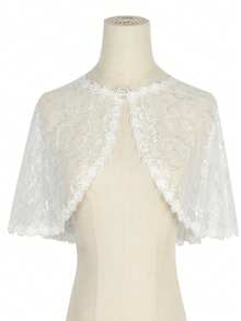 1pc Women Lace Shawl With Crystal Clasp In The Middle Fall Clothes For Women - White - View 5