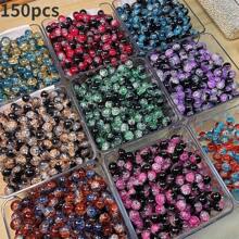 Un set de 50/100/150 cuentas de cristal con efecto de agrietado de colores variados - Cuentas de cristal brillantes redondas de 10mm, aptas para manualidades de joyería, pulseras, collares, aretes - Variedades cuidadosamente seleccionadas, sin necesidad de energía, productos de cuentas de cristal