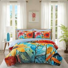 3pcs Printed Floral Bedspread Set, 1 Bedspread + 2 Pillow Shams, Skin-Friendly Breathable Soft And Comfortable (1*Bedspread + 2*Pillow Shams, No Comforter Or Pillow Insert) - 藍色 - 查看 1