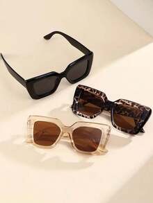 3pcs/1pc Girls' Fashion Cat-Eye Fashion Single Product Three-Piece Set - Fashion Wide Frame, Fashion Leopard Print, Pure Black Casual Design - Suitable For Vacation Beach Play - Multicolor - View 4