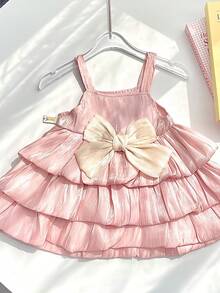 Summer New Baby Girl Cute Cake Dress, Toddler Puff Princess Dress, Birthday Party Dress - Pink - View 4