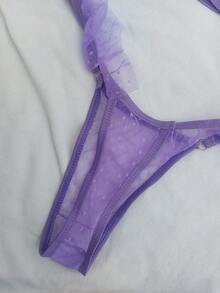 Conjunto de lenceria sexy para mujer transparente, lenceria para dama con transparecias, tangas de mujer - Lila Púrpura - Ver 5