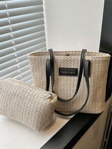 2 件草编休闲度假沙滩手提包