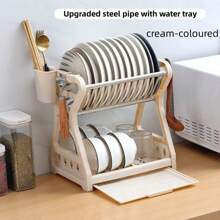 1pc Kitchen Storage Rack Holder For Drying Dishes, Bowls, Utensils, Double Layer Cutlery Organizer