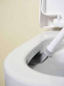 1-Pack Silicone Toilet Brush, Compact Wall-Mounted Cleaning Brush, Detachable Long Handle, Ventilation Holes, Leak-Proof, Flat Head, Soft Bristles, Quick Drying, Made Of PP And TPR Bathroom Decor Summer