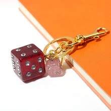 1pc Luxury Pink Dice Pendant, Creative Retro Crystal Epoxy English Letter Keychain, Student Girl Bag Charm, Mother's Day Gift, Funny Party Favor, Fashion Unisex Game Prize - Pink - View 7