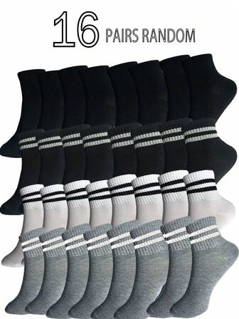 16 pares de calcetines cómodos y suaves de estilo minimalista casual para hombres y mujeres