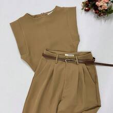Women Two-Piece Outfits - Khaki - View 2