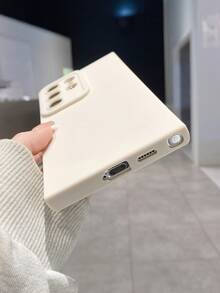 1 pieza Funda de teléfono de unicolor minimalista blanca, funda de protección de lente, compatible con iPhone y Galaxy - Blanco - Ver 4