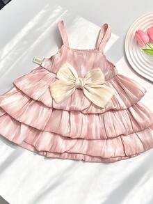 Summer New Baby Girl Cute Cake Dress, Toddler Puff Princess Dress, Birthday Party Dress - Pink - View 3