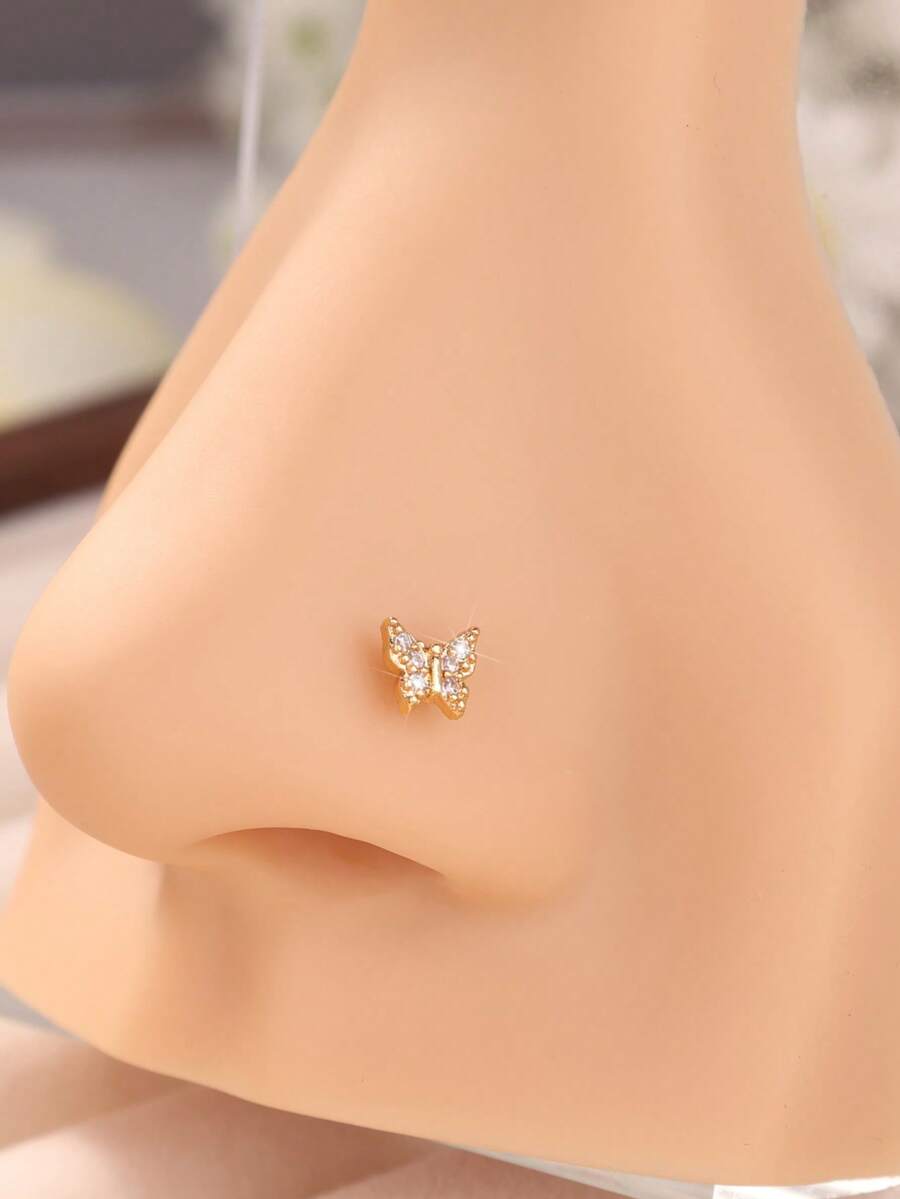 1 件蝴蝶 L 形鼻钉 - 18K 镀金 20G 女士鼻环首饰，可爱 L 形弯鼻环