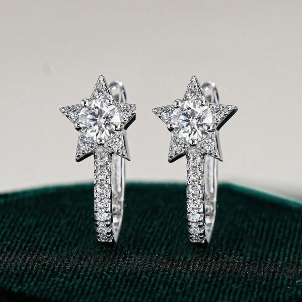 1 Pair 0.5 Carat Diamond Stud Earrings For Women, S925 Silver With VVS1 Moissanite, Bridal Jewelry Gift With Box