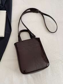 1 pieza Bolso de mano de mujer de unicolor de PU con cierre de cremallera, bolso de mano de moda como regalo para una cita - Café - Ver 5